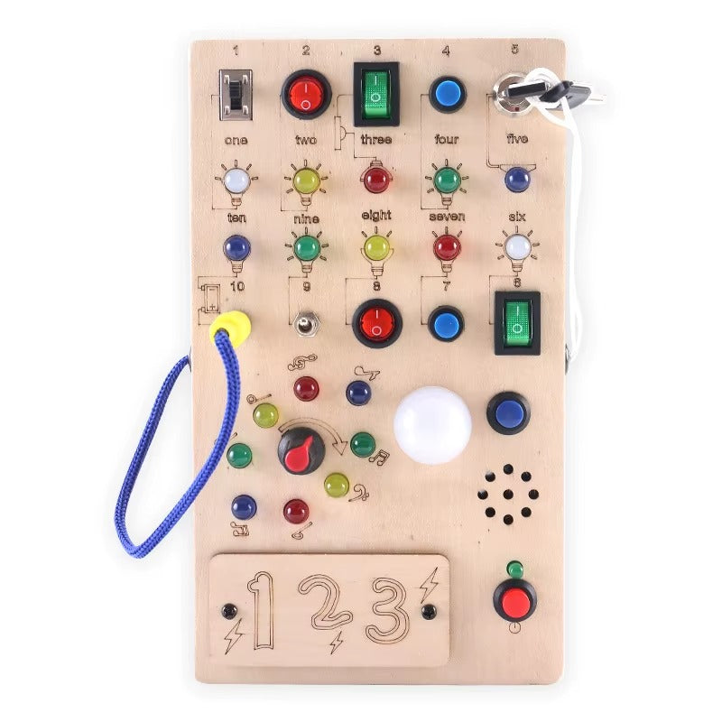 Jucărie Montessori Busy Board cu LED din lemn